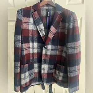 Calvin Klein Men's Plaid Wool Jacket - Red and Blue